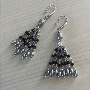 Honora Sterling Silver Freshwater Pearl Black Chandelier Earrings